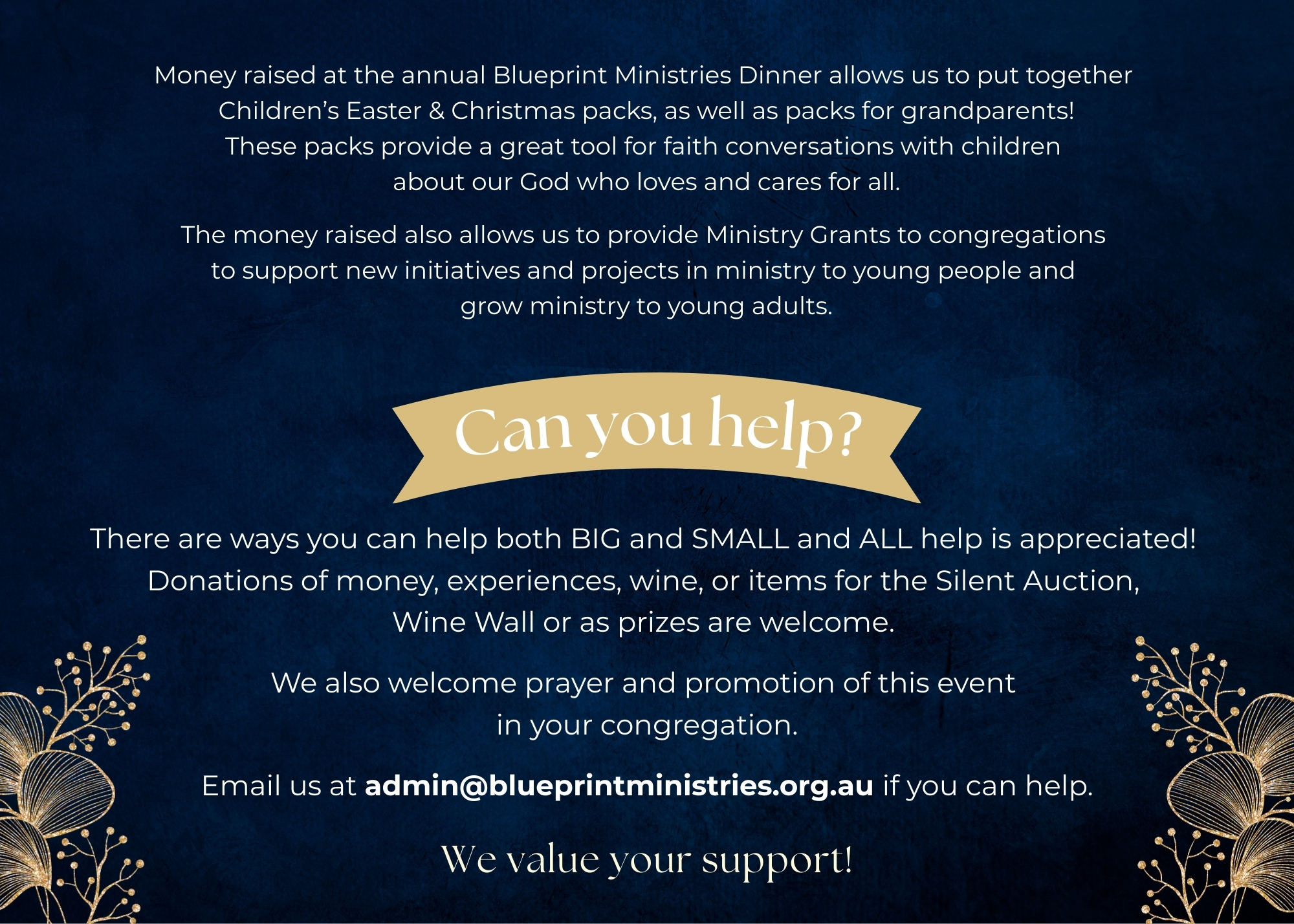 eNews 2026 Blueprint Ministries Dinner Can you help